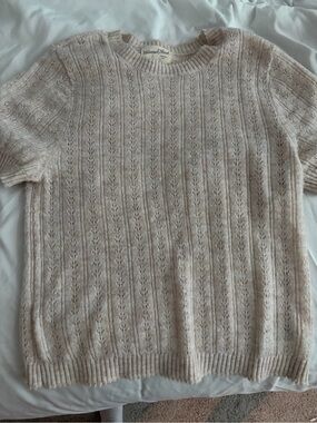Universal Thread Light Pink Openwork Short-Sleeve Knit Sweater